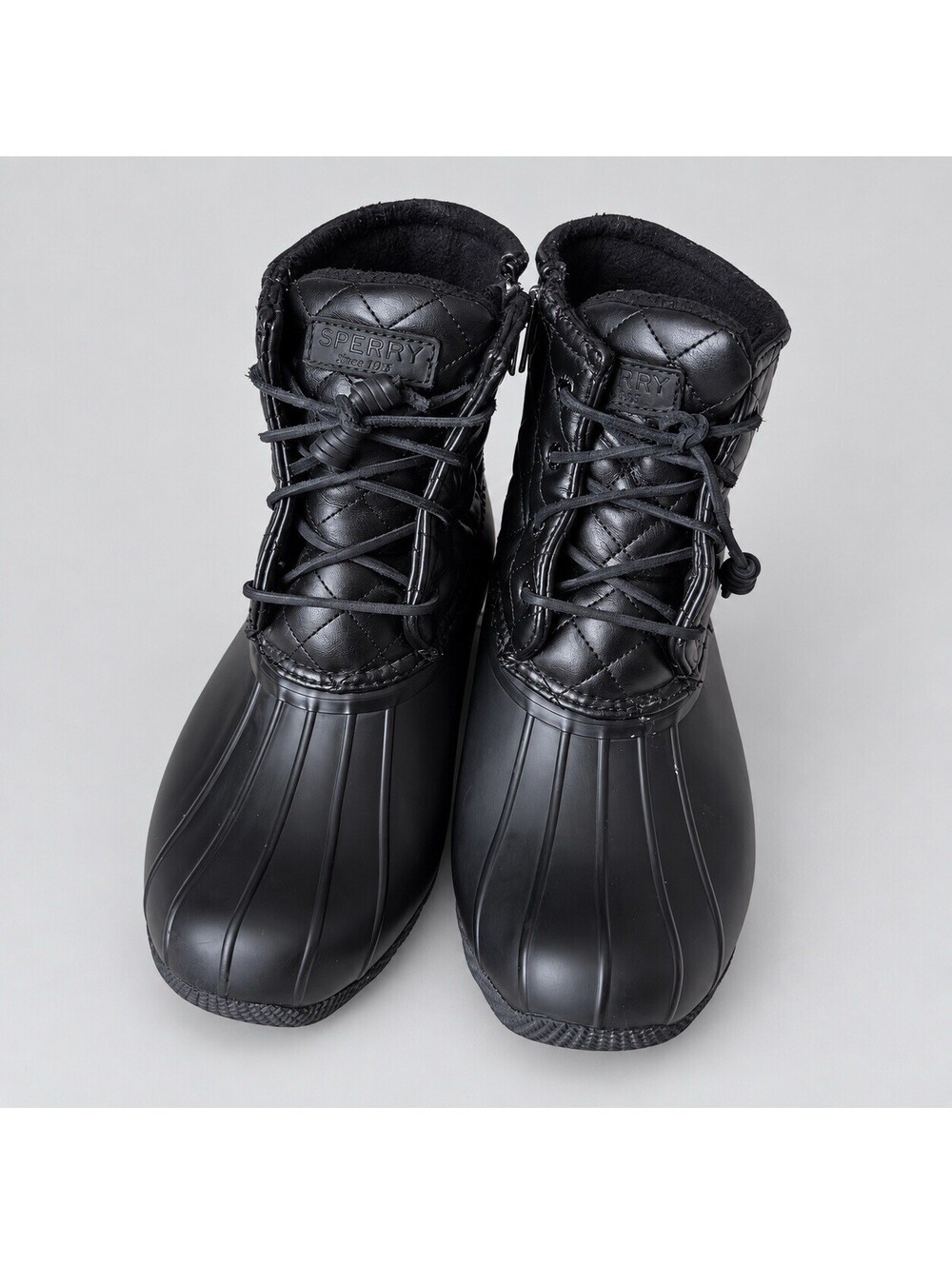 Sperry Duck Boots Women's 9 Saltwater Quilted Black Waterproof Lace Zip Fishing